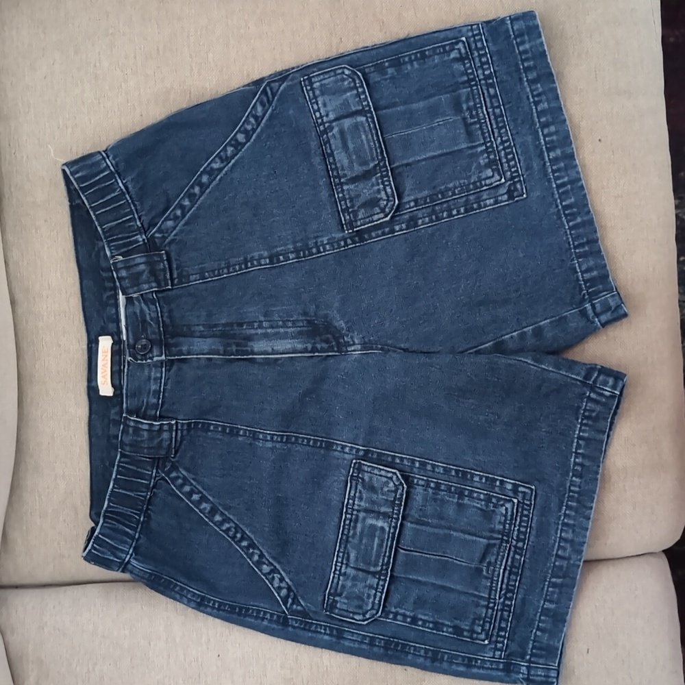SAVANE Dark Denim BLUE Cargo Shorts. Zipper. 6 pockets. 100% Cotton